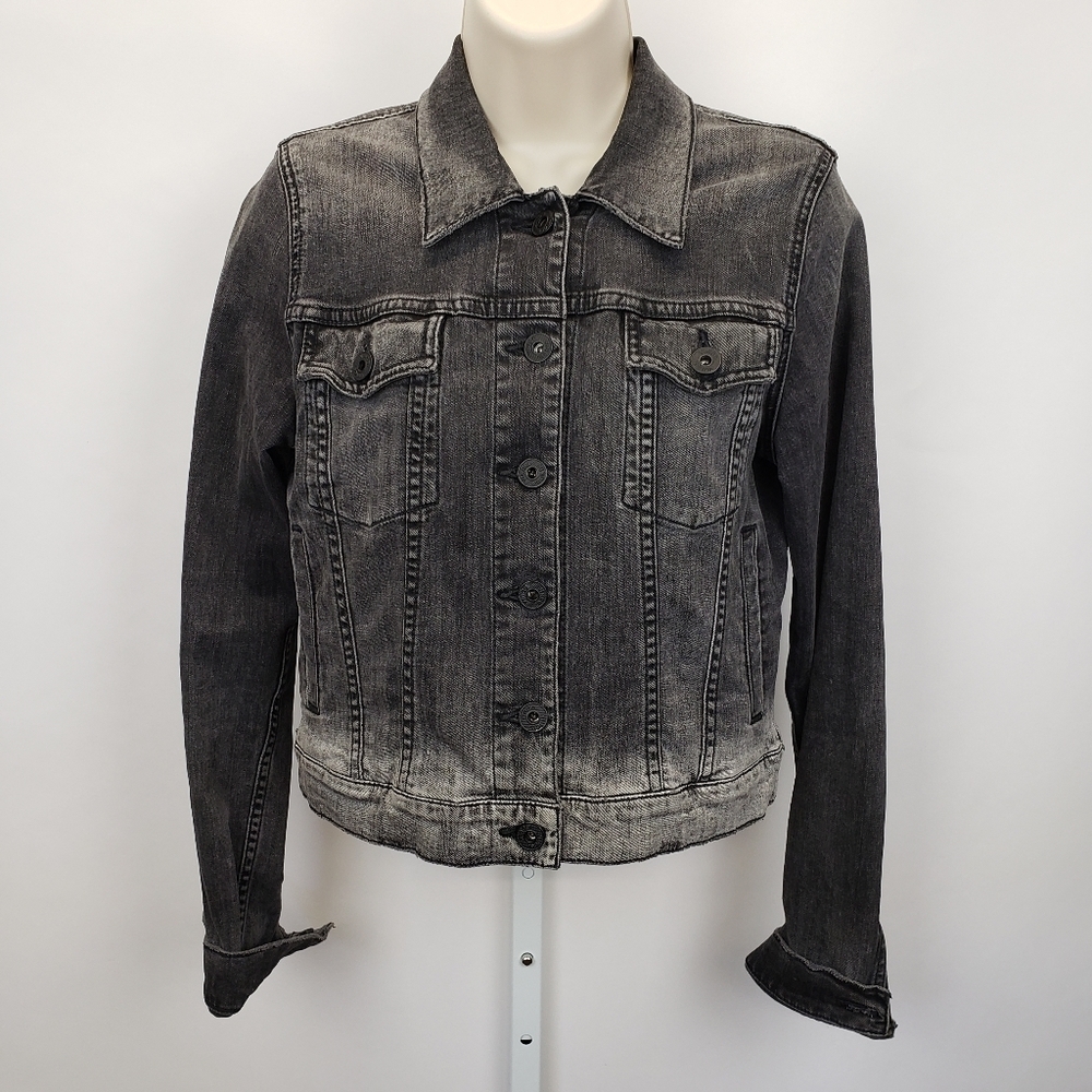Vince Black Parker Ombre Denim Cropped Jacket M